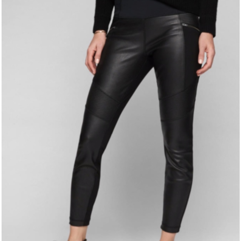 NWOT ATHLETA WOMEN'S GENUINE LEATHER & PONTE MOTO LEGGINGS w Zip Pockets $349